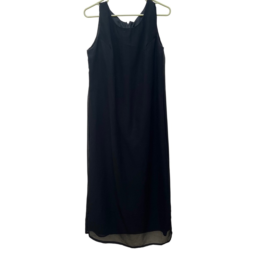 Vintage 90s Black Sleeveless Sheer Overlay Maxi Dress XL Misses Formal Chiffon